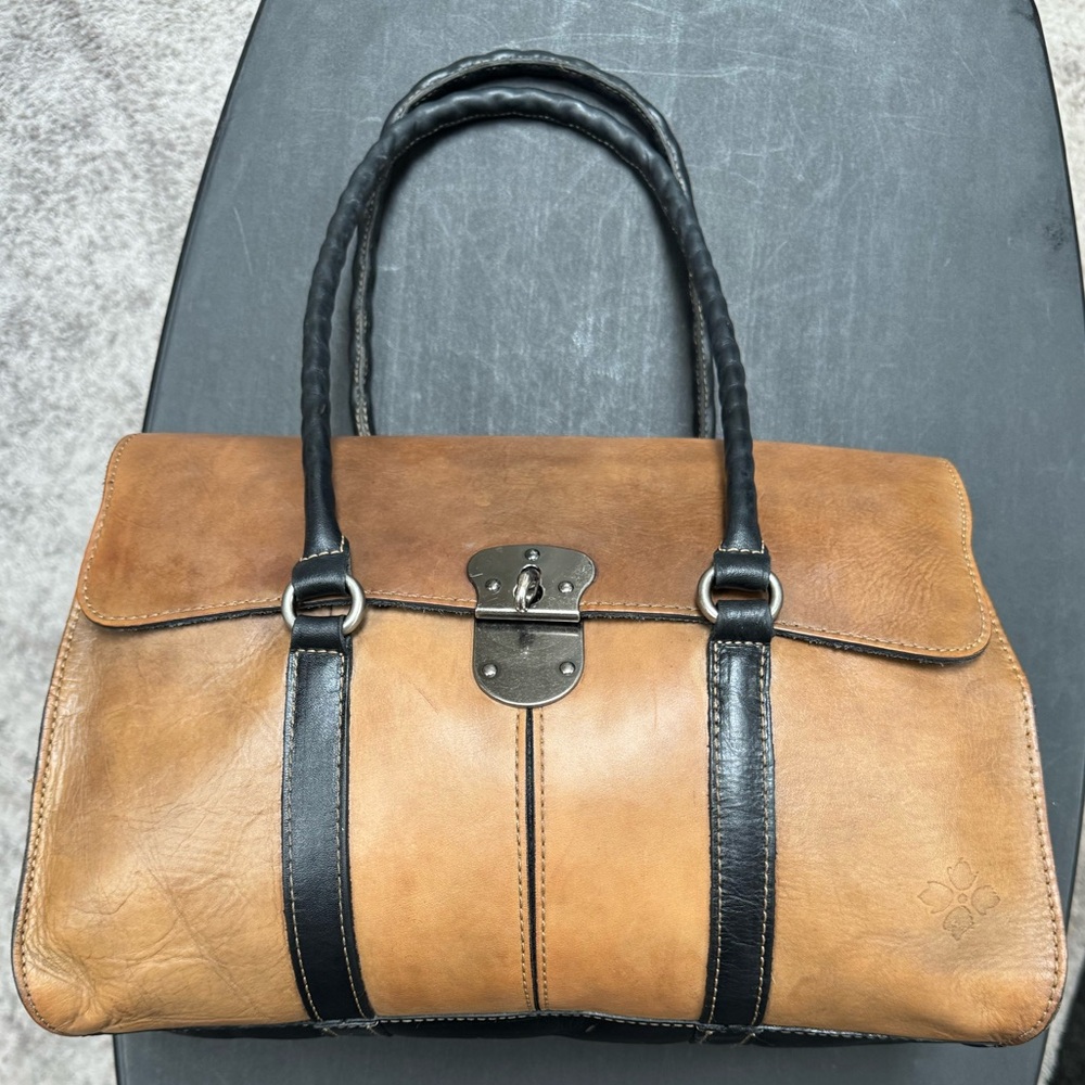 Patricia Nash Tan and Black Leather Satchel